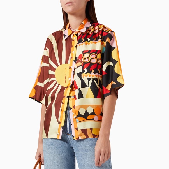 NWT SANDRO X Louis Barthélemy silk shirt and shorts set - Picture 6 of 8